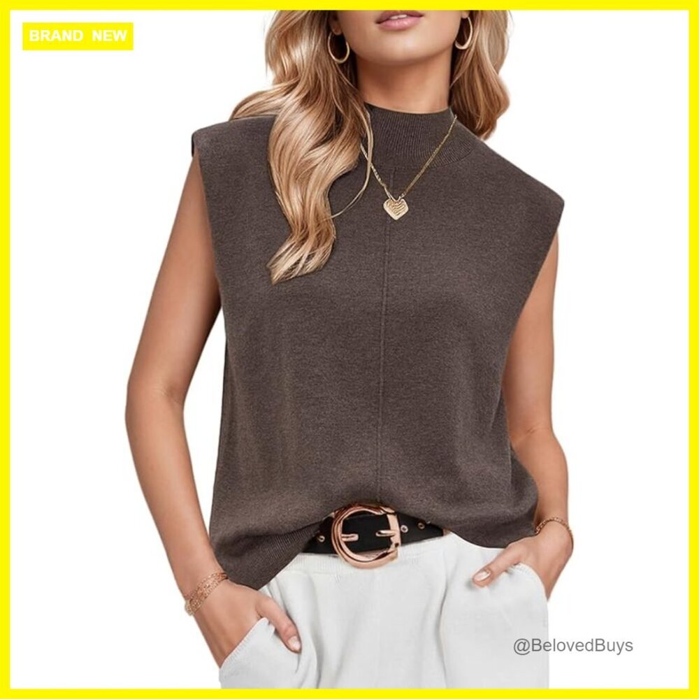 Wool Blend Mock Neck Sleeveless Sweater Vest Business Casual Lightweight Top
